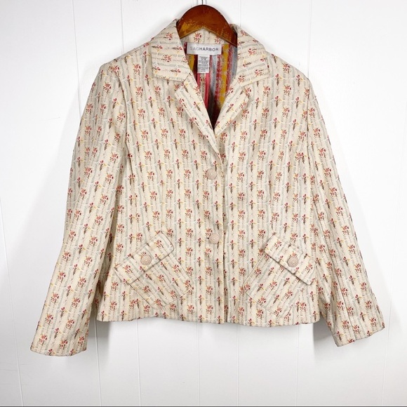 Sag Harbor Cream Floral Long Two Button Plus Size Blazer 16 - Picture 1 of 5